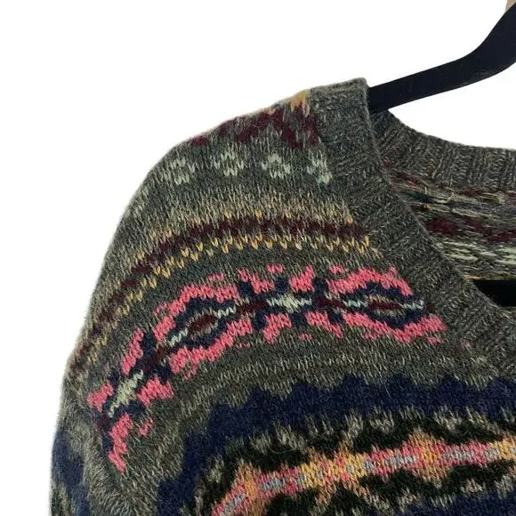 Polo Ralph Lauren Lambswool Alpaca Jacquard Fair Isle V Neck Sweater Green VTG L - Picture 5 of 9